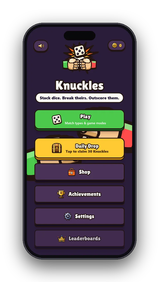 Home screen with the Knuckles logo and Play button