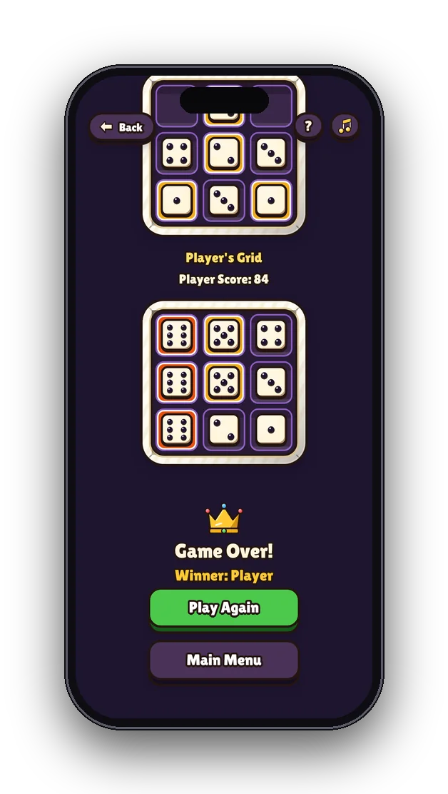 The game over screen showing the winner