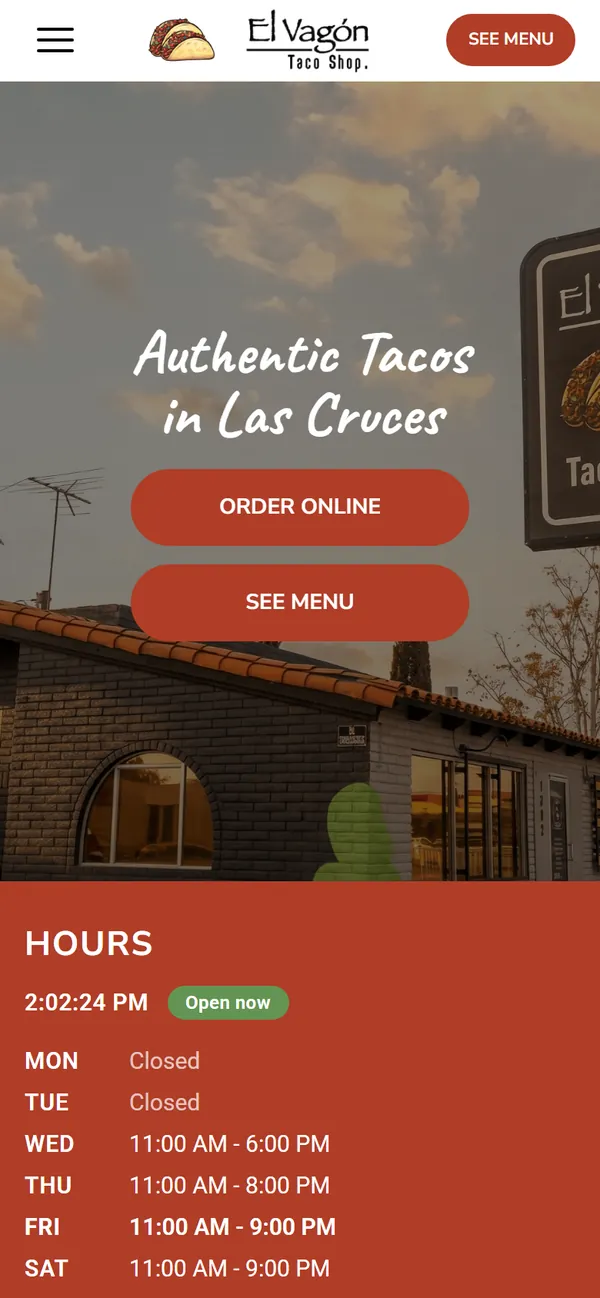 El Vagon Tacos mobile homepage screenshot