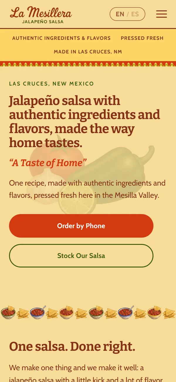 La Mesillera Jalapeño Salsa mobile homepage screenshot