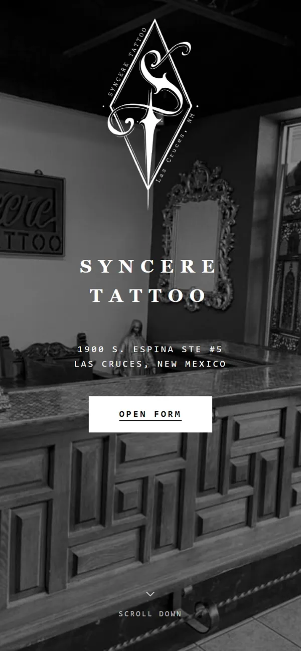 Syncere Tattoo mobile homepage screenshot