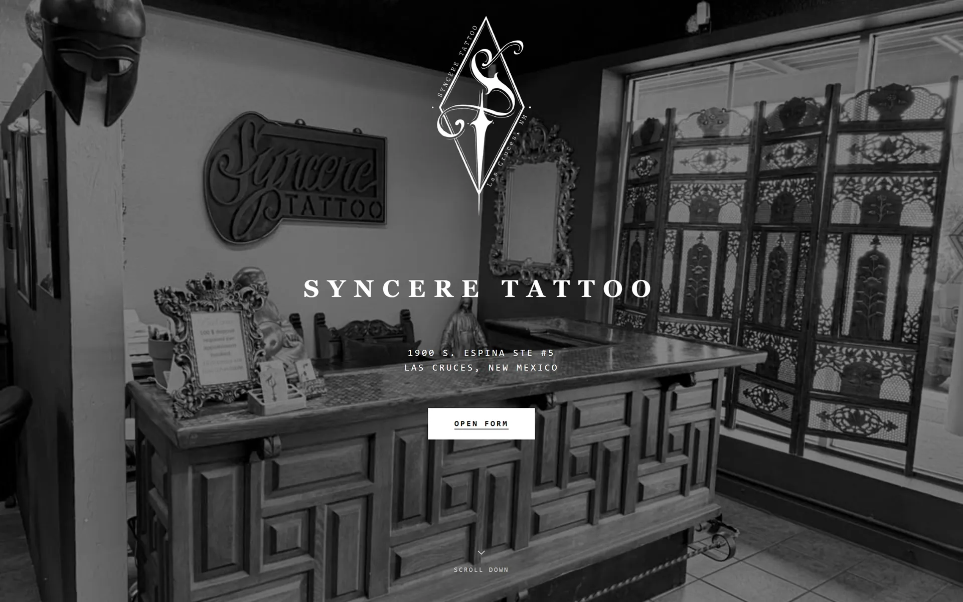 Syncere Tattoo homepage screenshot